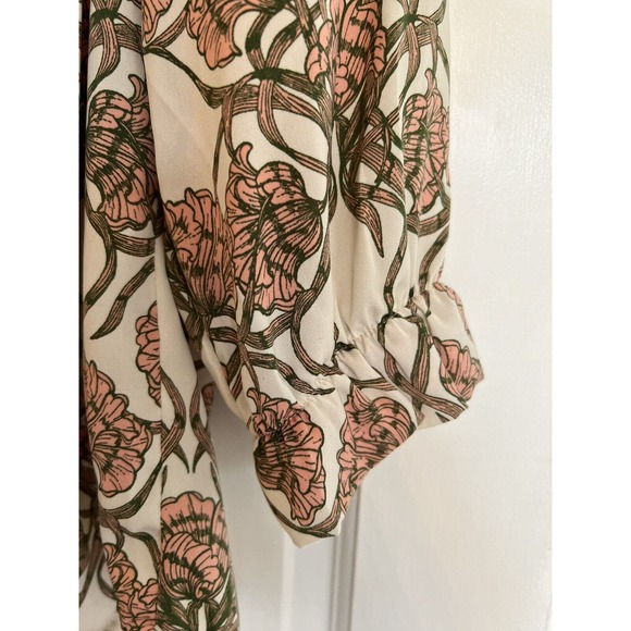 Banana Republic Women’s Pink Green Floral Ruffle 3/4 Sleeve Blouse Small Petite - Picture 6 of 14